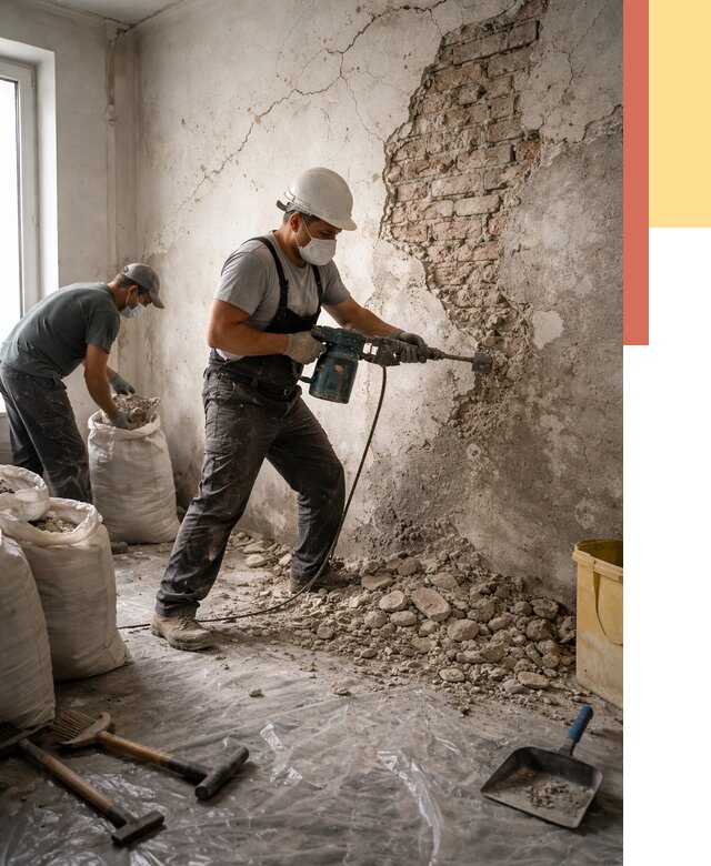 Демонтаж штукатурки со стен в Кронштадте от 7512 руб/м² — быстро и недорого | ОТДЕЛОЧНИК-Крн