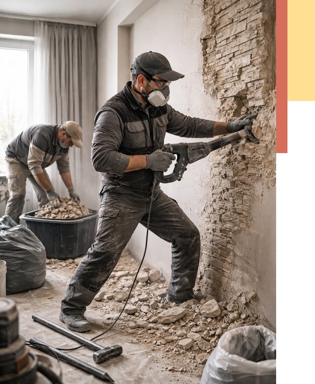 Демонтаж декоративного камня в Кронштадте от 1513 руб/м² — быстро и недорого | ОТДЕЛОЧНИК-Крн