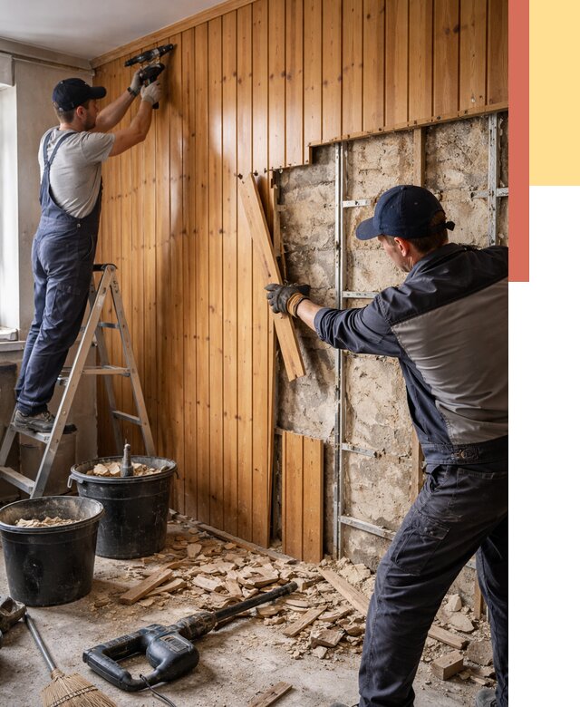 Демонтаж вагонки со стен в Кронштадте от 1513 руб. — снятие, удаление, срочно | ОТДЕЛОЧНИК-Крн