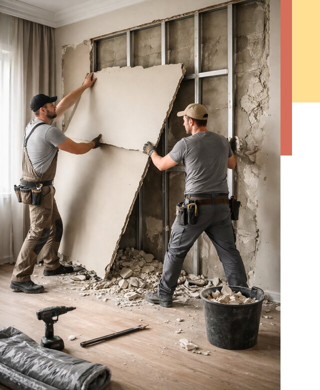 Демонтаж гипсокартона со стен в Кронштадте от 365 руб. — услуги демонтажа | ОТДЕЛОЧНИК-Крн