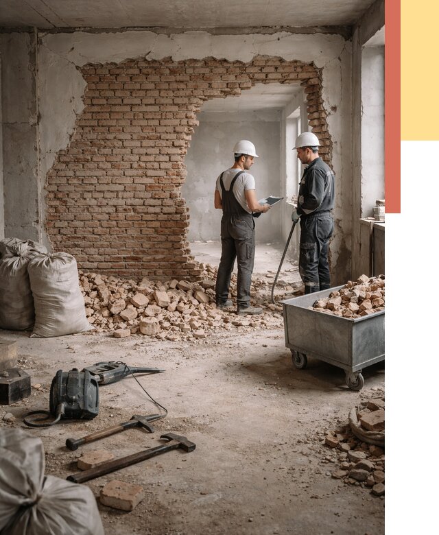 Демонтаж кирпичных стен в Кронштадте от 4382 руб. — быстро, недорого, под ключ | ОТДЕЛОЧНИК-Крн