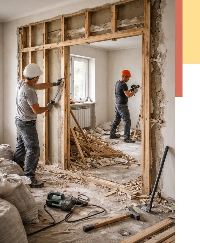 Демонтаж деревянных перегородок в Кронштадте от 3339 руб. — быстро и недорого | ОТДЕЛОЧНИК-Крн