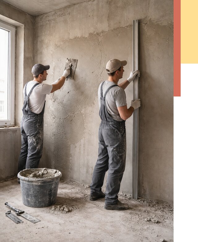 Штукатурка бетонных стен в Кронштадте от 4695 руб/м² — качественно и быстро | ОТДЕЛОЧНИК-Крн