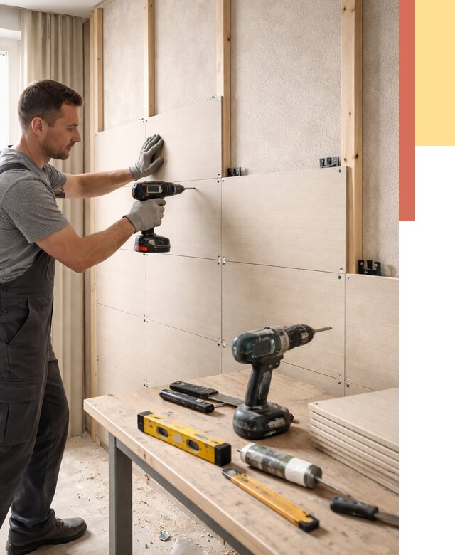 Монтаж МДФ панелей на стены в Кронштадте от 1304 руб. под ключ | ОТДЕЛОЧНИК-Крн