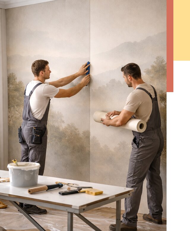 Поклейка фотообоев в Кронштадте от 8869 руб/м² — быстро и недорого | ОТДЕЛОЧНИК-Крн