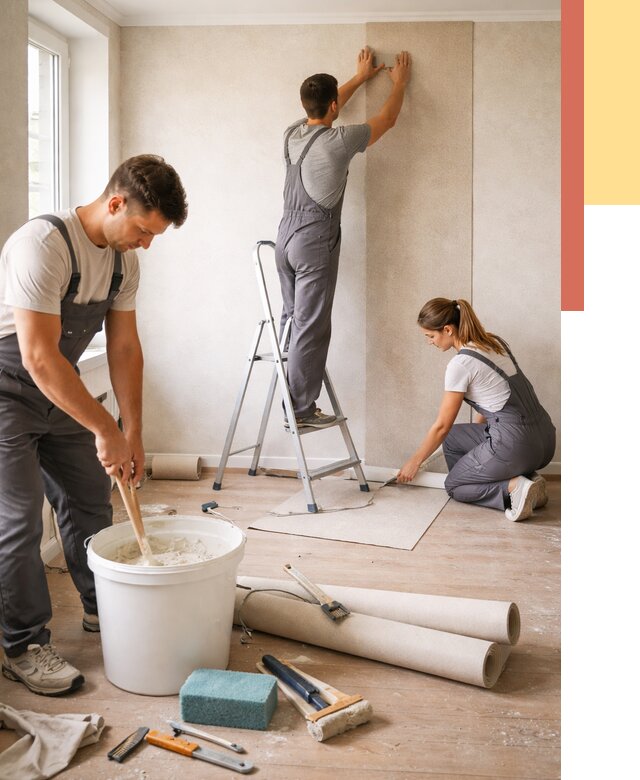 Оклейка стен обоями в Кронштадте от 3652 руб/м2 — быстро и недорого | ОТДЕЛОЧНИК-Крн