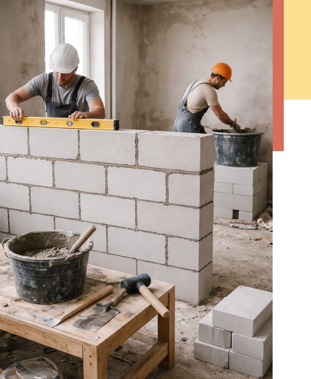 Кладка перегородок из газобетона в Кронштадте от 3339 руб. под ключ | ОТДЕЛОЧНИК-Крн