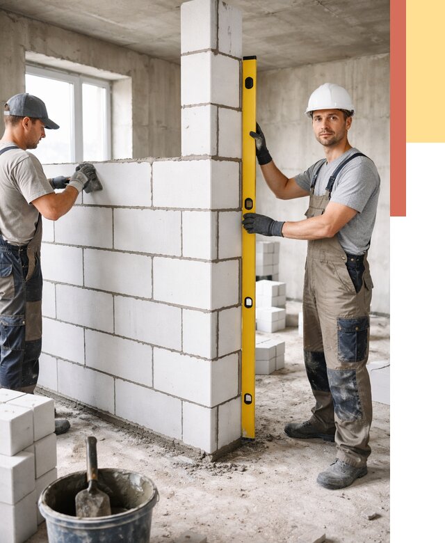 Кладка перегородок из пеноблока в Кронштадте от 1878 руб. под ключ | ОТДЕЛОЧНИК-Крн