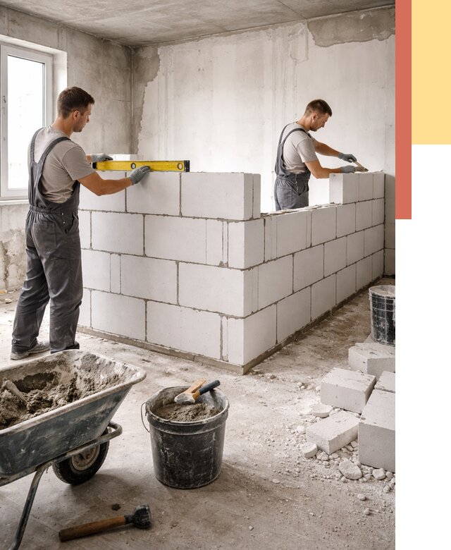 Кладка перегородок из ПГП в Кронштадте от 2609 руб./м2 — монтаж и возведение под ключ | ОТДЕЛОЧНИК-Крн