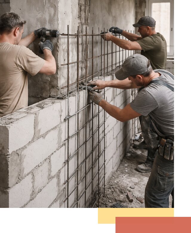 Армирование кладки перегородок в Кронштадте профессионально и надёжно
