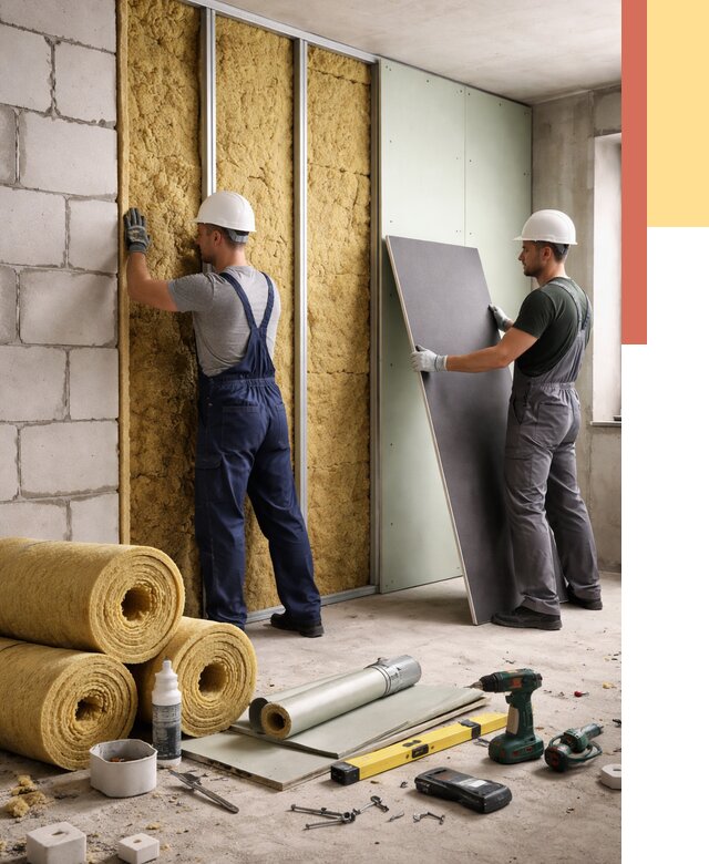 Шумоизоляция перегородок из блоков в Кронштадте от 1930 руб./м² — быстро и недорого | ОТДЕЛОЧНИК-Крн