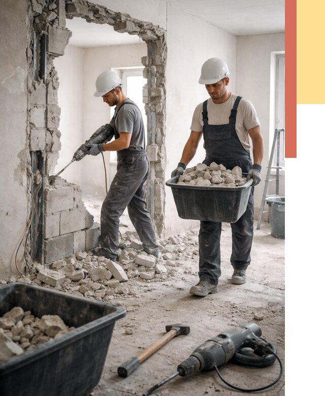 Демонтаж блоковых перегородок в Кронштадте от 3913 руб. — быстро и недорого | ОТДЕЛОЧНИК-Крн