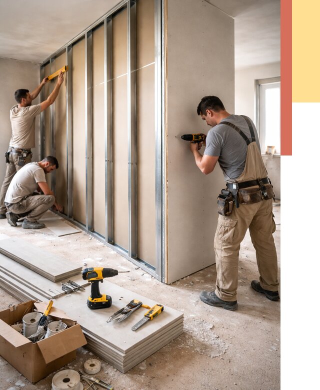 Монтаж однослойной перегородки из гипсокартона в Кронштадте от 678 руб. | ОТДЕЛОЧНИК-Крн