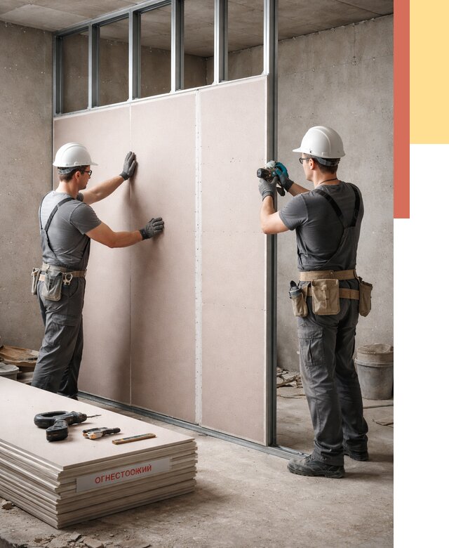 Перегородка из огнестойкого гипсокартона в Кронштадте от 1930 руб. под ключ | ОТДЕЛОЧНИК-Крн