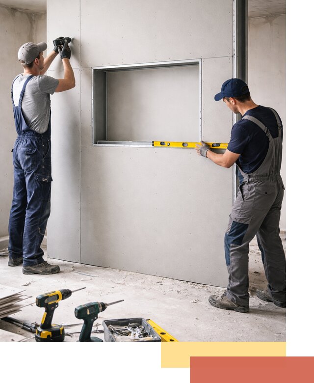 Перегородка из гипсокартона с нишей под декор в Кронштадте