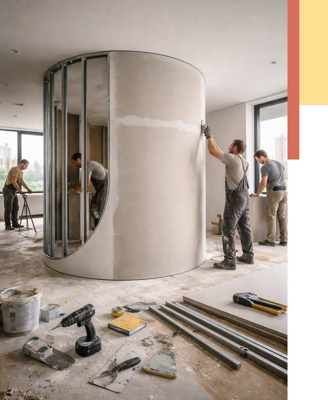 Радиусная перегородка из гипсокартона в Кронштадте от 3026 руб. под ключ | ОТДЕЛОЧНИК-Крн