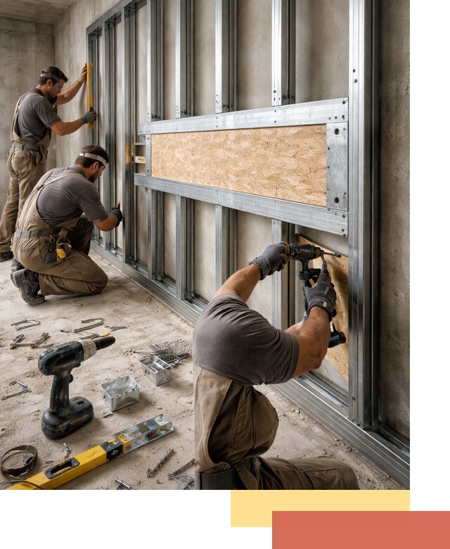 Усиленная перегородка для крепления тяжёлых конструкций в Кронштадте