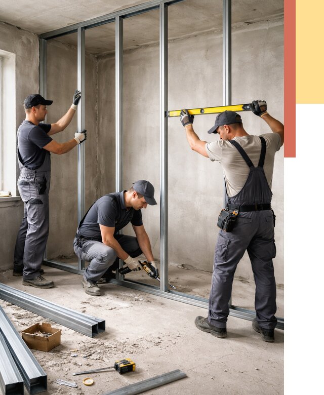 Монтаж каркаса перегородки из профиля в Кронштадте от 783 руб. | ОТДЕЛОЧНИК-Крн