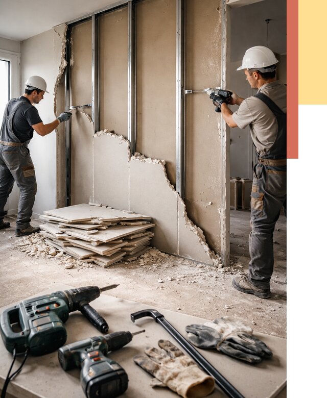 Демонтаж перегородки из гипсокартона в Кронштадте от 1252 руб. быстро и недорого | ОТДЕЛОЧНИК-Крн