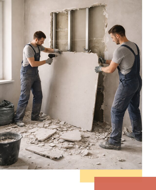 Демонтаж перегородки из гипсокартона в Кронштадте быстрый и аккуратный