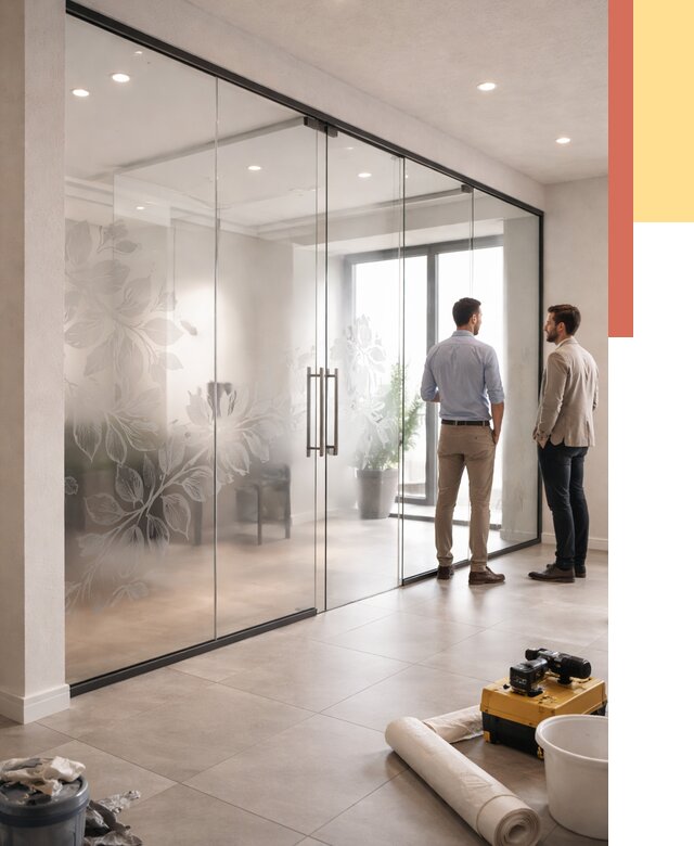 Стеклянные перегородки с рисунком в Кронштадте от 13043 руб. монтаж и нанесение | ОТДЕЛОЧНИК-Крн