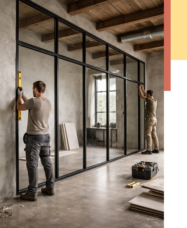 Стеклянные перегородки лофт в Кронштадте от 10956 руб. под ключ | ОТДЕЛОЧНИК-Крн