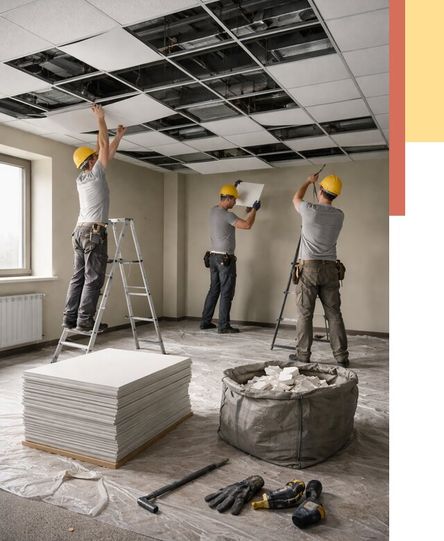 Демонтаж потолка Армстронг в Кронштадте от 4695 руб. быстро и недорого | ОТДЕЛОЧНИК-Крн