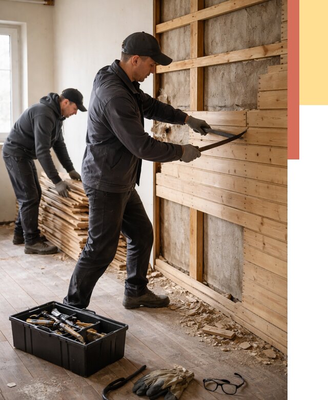 Демонтаж вагонки в Кронштадте от 3965 руб/м2 — быстро и недорого | ОТДЕЛОЧНИК-Крн