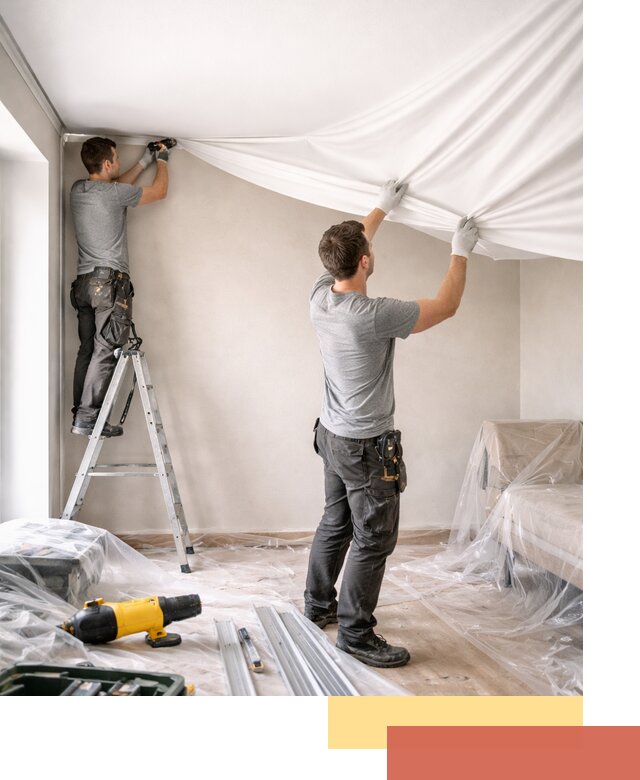 Монтаж тканевого натяжного потолка в Кронштадте недорого и быстро