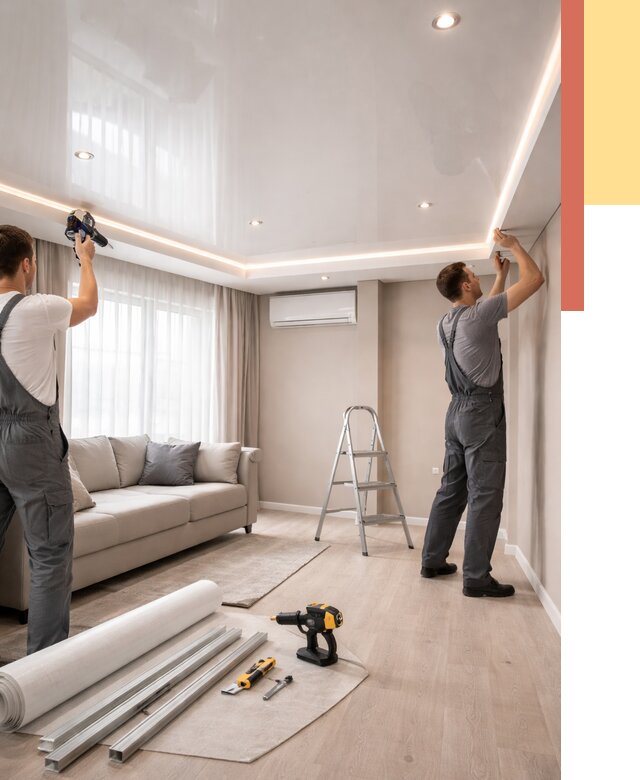 Монтаж глянцевого натяжного потолка в Кронштадте от 783 руб. под ключ | ОТДЕЛОЧНИК-Крн