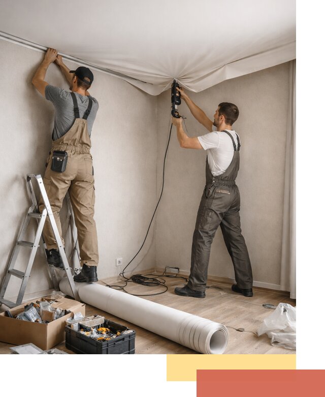 Монтаж цветного натяжного потолка в Кронштадте за один день