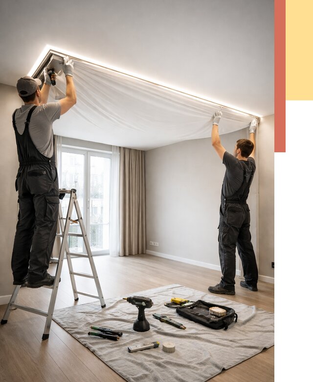 Монтаж парящего натяжного потолка в Кронштадте от 4695 руб. быстро и недорого | ОТДЕЛОЧНИК-Крн