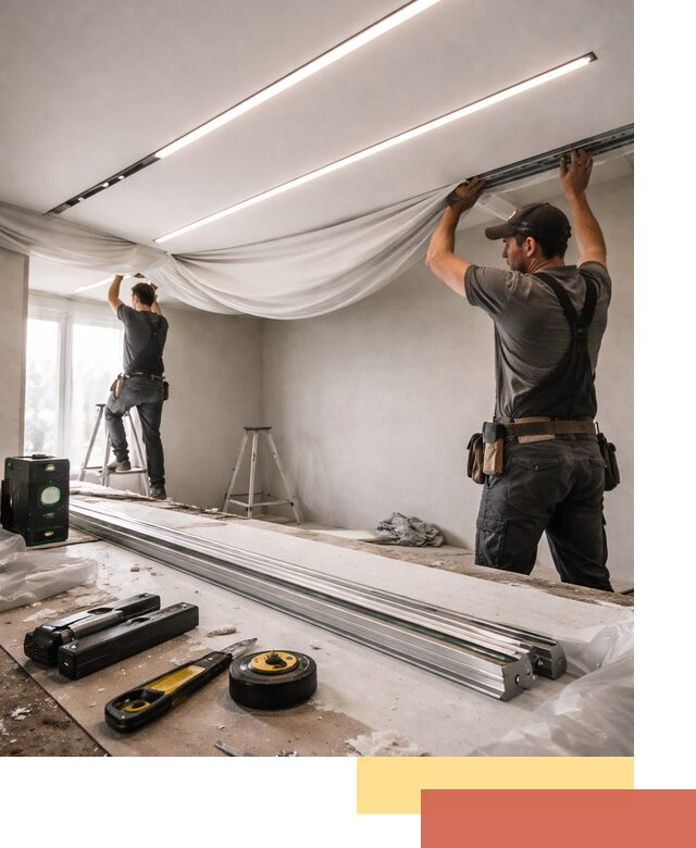 Монтаж натяжных потолков со световыми линиями в Кронштадте