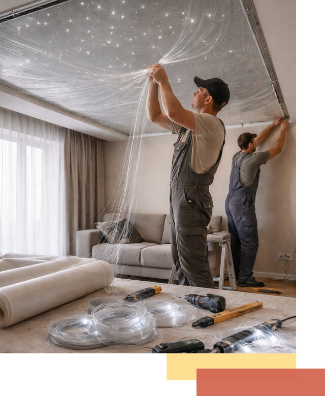 Монтаж натяжного потолка «Звездное небо» в Кронштадте