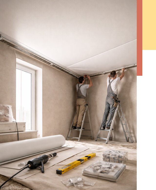 Монтаж натяжного потолка в спальне в Кронштадте от 3965 руб. под ключ | ОТДЕЛОЧНИК-Крн