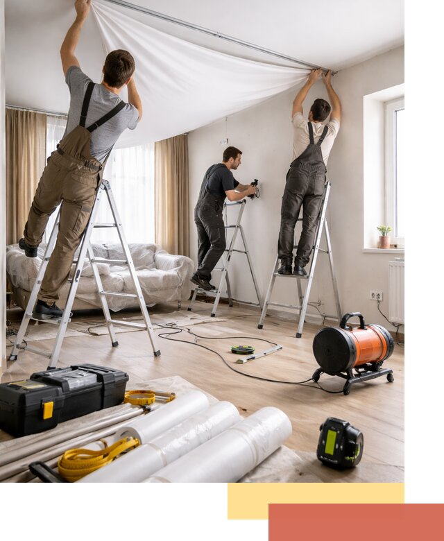 Монтаж натяжного потолка в гостиной в Кронштадте