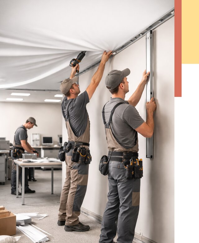 Монтаж натяжного потолка в офисе в Кронштадте от 470 руб/м² — быстро и недорого | ОТДЕЛОЧНИК-Крн