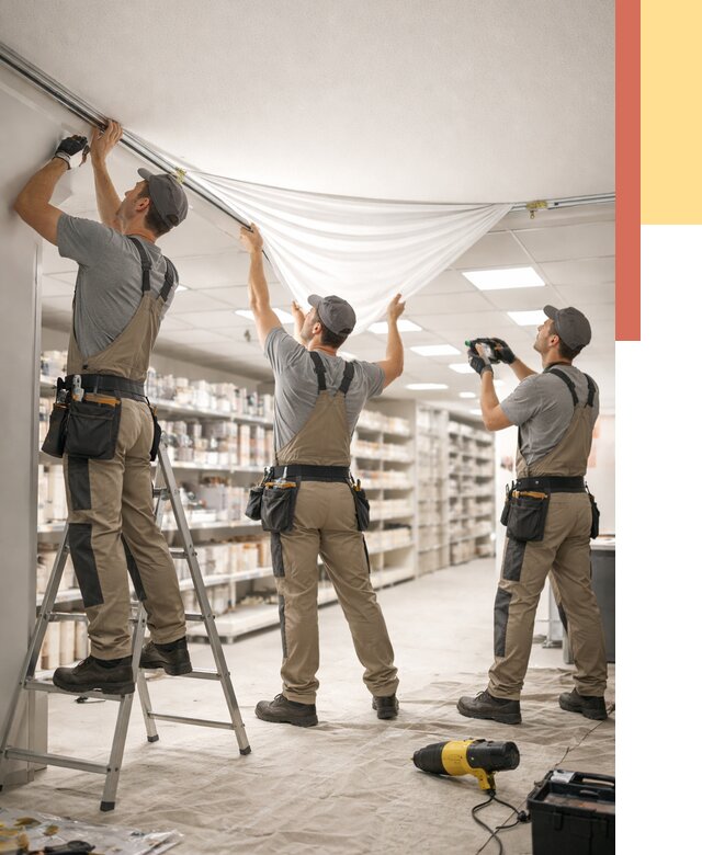 Монтаж натяжного потолка в магазине в Кронштадте от 4695 руб. быстро и недорого | ОТДЕЛОЧНИК-Крн