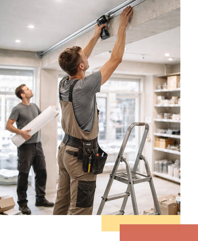 Монтаж натяжных потолков в магазине в Кронштадте