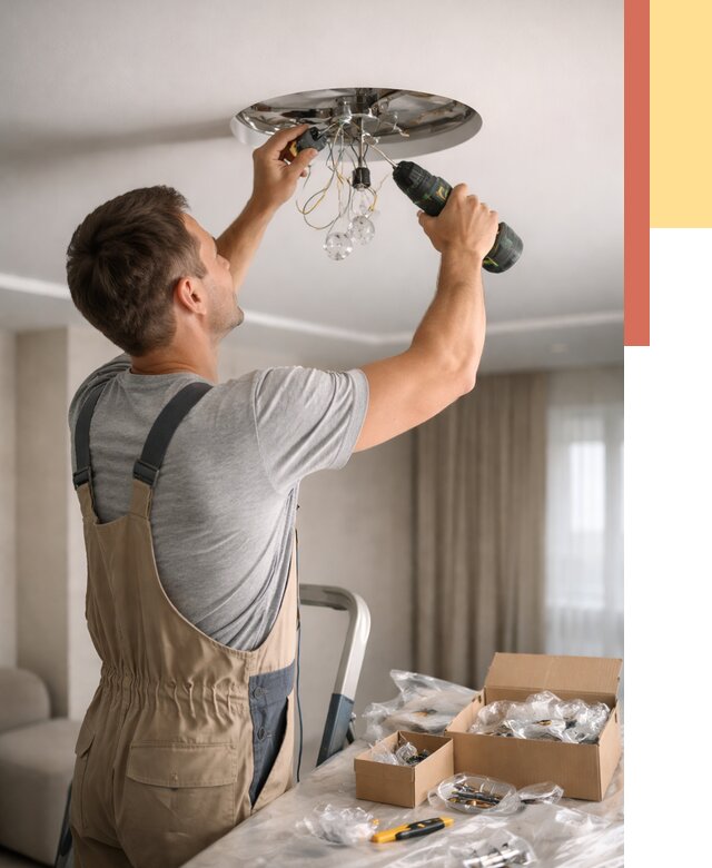 Установка люстры в натяжной потолок в Кронштадте от 1252 руб. | Быстро и недорого — ОТДЕЛОЧНИК-Крн