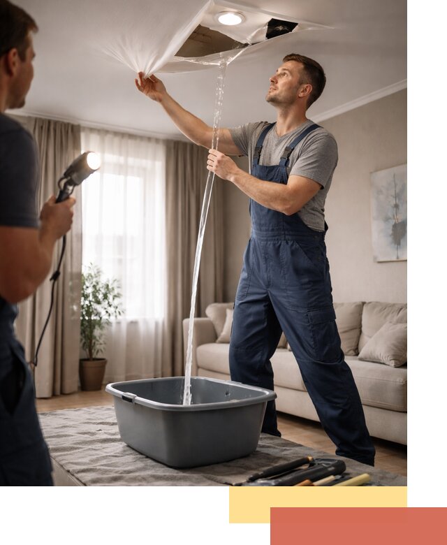 Слив воды с натяжного потолка в Кронштадте быстро и аккуратно