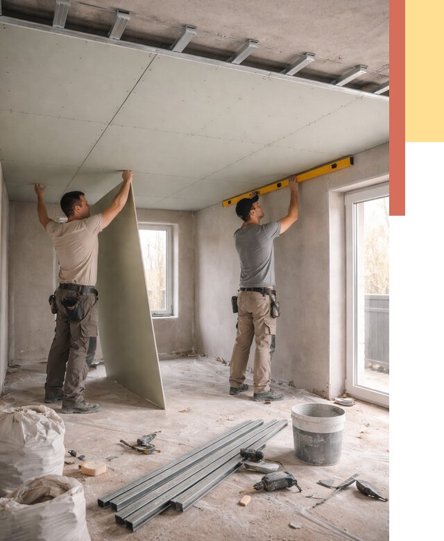 Одноуровневый потолок из гипсокартона в Кронштадте от 783 руб. — монтаж под ключ | ОТДЕЛОЧНИК-Крн